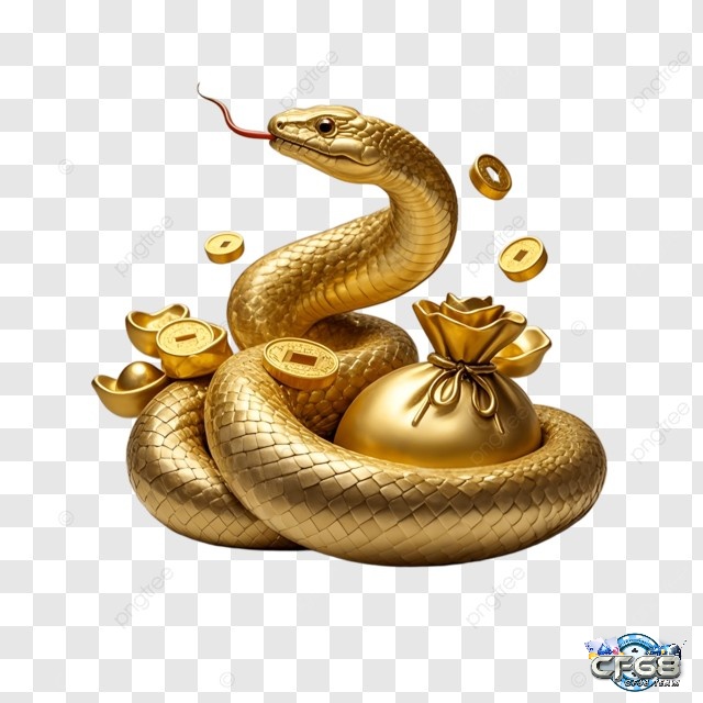 Hình ảnh rắn vàng trên nền tiền bạc hoặc ánh sáng vàng rực rỡ, biểu tượng cho tài lộc, thịnh vượng và quyền lực.