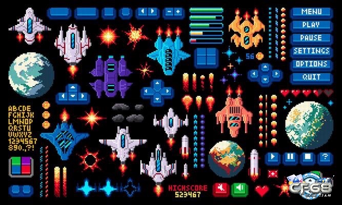 Giao diện nâng cấp kỹ năng và trang bị cho nhân vật trong game Invaders Universe.