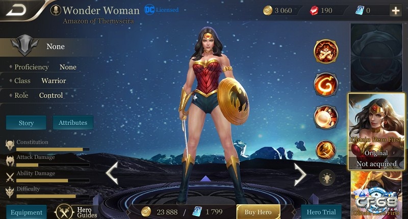 Giao diện bộ kỹ năng của Wonder Woman